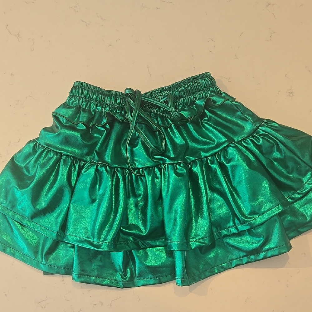 Shiny Green Ruffled Skirt